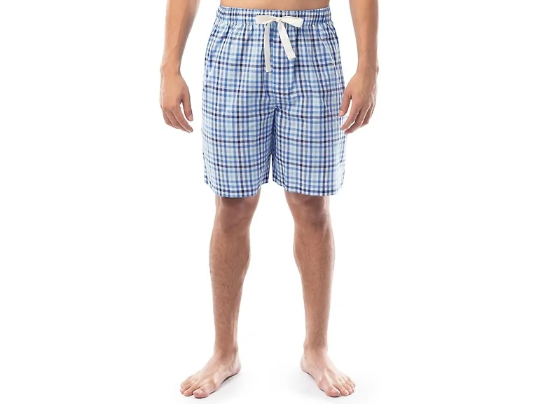 IZOD Men (S) Poplin Shorts Light Blue Check