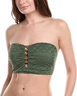 La Blanca Women's Bandeau Bikini Swimsuit Top, Olive//Saltwater Sands, 12