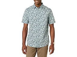 Amazon Essentials Men's Short Sleeve Button Down Shirt, Stretch Cotton, Blue Peach Plaid, Available in Big & Tall, Blue, Sketch Floral Print, X-Large