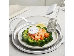 Microwave Splatter Cover with Water Steamer for Food - 10 Inch Steam Microwave Splatter Guard with Handle Splash Oven Lid with Built in Steamer Plate Covers for Heating Food - White