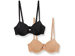 Amazon Essentials Women's Underwire Demi Cup Microfiber Bra with Adjustable Straps, Medium Coverage, Pack of 2, Camel, 34D