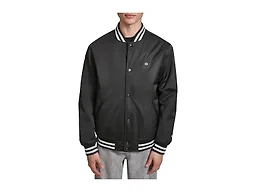 Champion Men's Logo Striped-Trim Varsity Jacket, Black, Small