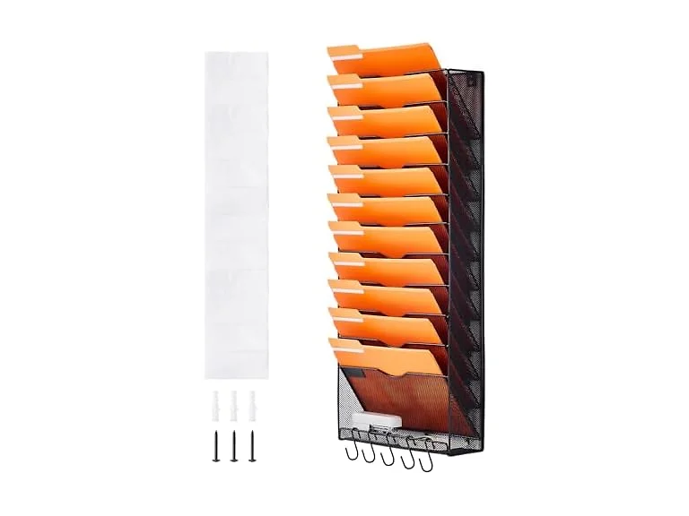 File Wall Rack, One-Piece 12 Pockets Mesh Wall