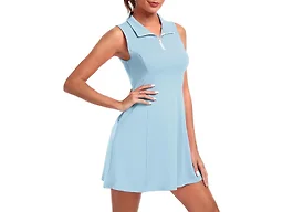 FKEEP Women's Golf Tennis Dress Athletic Workout Dress with Shorts and Pockets (Sky Blue, XL)