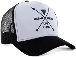 Urban Effort Mesh Back Cap - For men and Women Baseball Hat 5-Panel Trucker Hat - Great Snapback Closure for Hunting & Hiking, Black/White