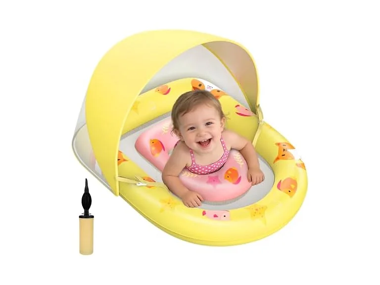 JUNLLY Baby Pool Float with Canopy, Yellow