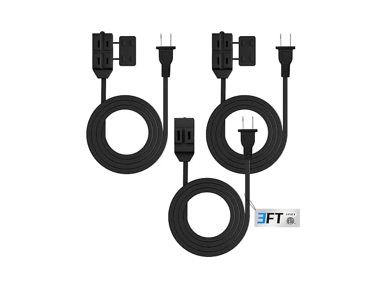 HBN Extension Cord, 3-Pack 3FT Black, 2 Prong