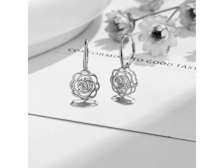 Sterling Silver Crystal Rose Earrings
