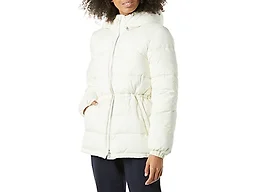 Amazon Essentials Women's Heavyweight Quilted Hooded Puffer Winter Jacket with Adjustable Waist, Ivory, Large