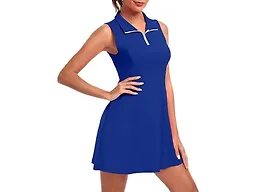 FKEEP Women's Golf Tennis Dress Athletic Workout Dress with Shorts and Pockets (Gem Blue, XXL)