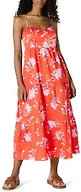 Amazon Essentials Women's Fit and Flare Empire Waist Sweetheart Neck Cotton Sateen Tiered Maxi Dress, Orange Pastel Lilac Roses Large, X-Large