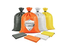 Heavy Duty Sand Bags Pack of 3, Army Green, Bright Orange, White, Bright Yellow Empty Sandbags with Built-In Ties, Fillable Bags for Flood Control, Weight, 18x24 inches, 60 Pounds Volume