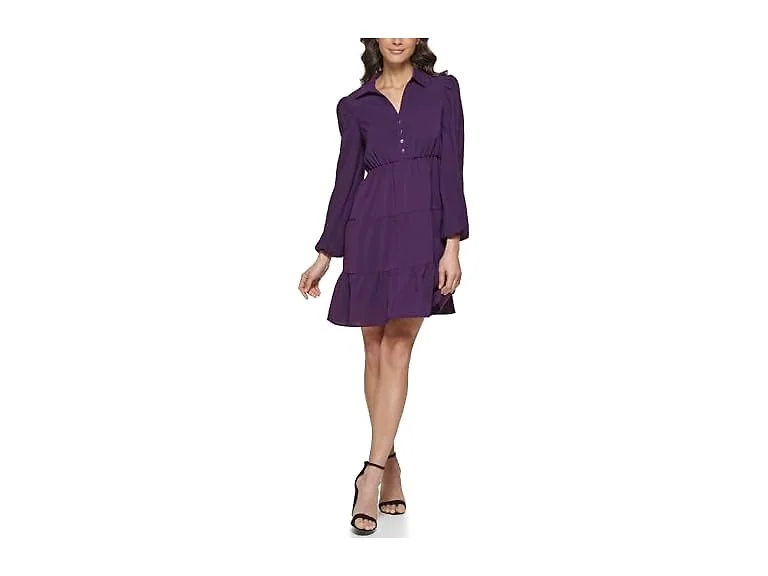 kensie Women's Long Sleeve Button Front Dress