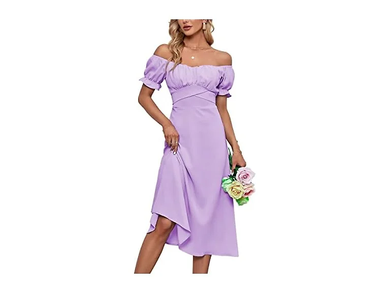 Lyaner Women (L) Off Shoulder Wrap Ruffle Dress