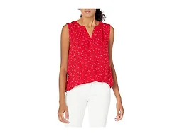 Amazon Essentials Women's Sleeveless V-Neck Woven Shirt, Red Leaf, Small