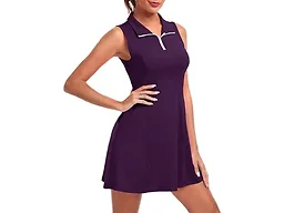 FKEEP Women's Golf Tennis Dress Athletic Workout Dress with Shorts and Pockets (Dark Purple, S)
