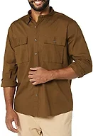 Amazon Essentials Men's Standard-Fit Long-Sleeve Two-Pocket Utility Shirt, Dark Olive, Medium Tall