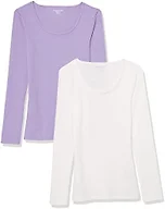 Amazon Essentials Women's Long Sleeve Slim-Fit Rib Scoop Neck Sweater (Available in Plus Size), Pack of 2, Lilac/White, Small