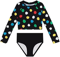 Kanu Surf Girls, Long Sleeve Rashguard UPF 50 Two Piece Swim Set, Cori Black, 5T
