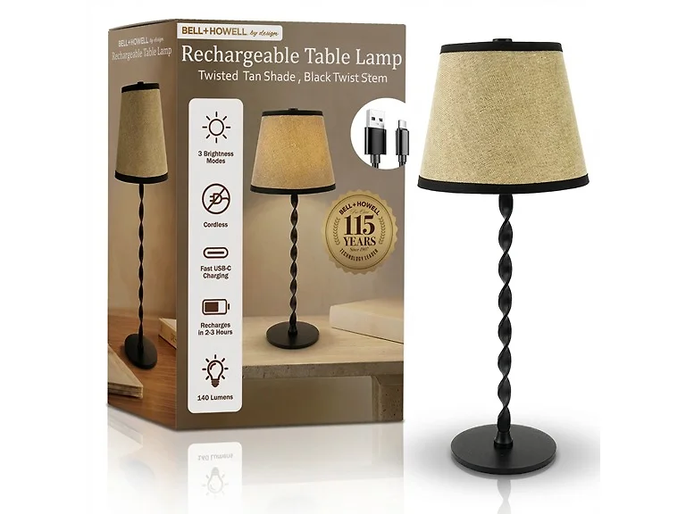 Twist Stem Black Tan Shade Lamp