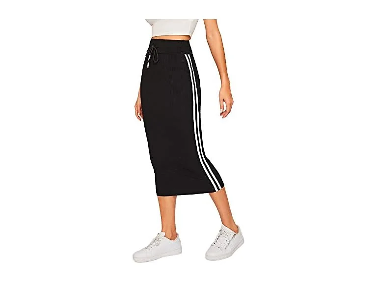Wdirara Women (M) Casual Side Rib-Knit Waist Skirt