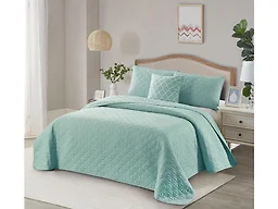 Bibb Home 2018 Full/Queen 4-Pc Solid Quilt Set w/ Cushio