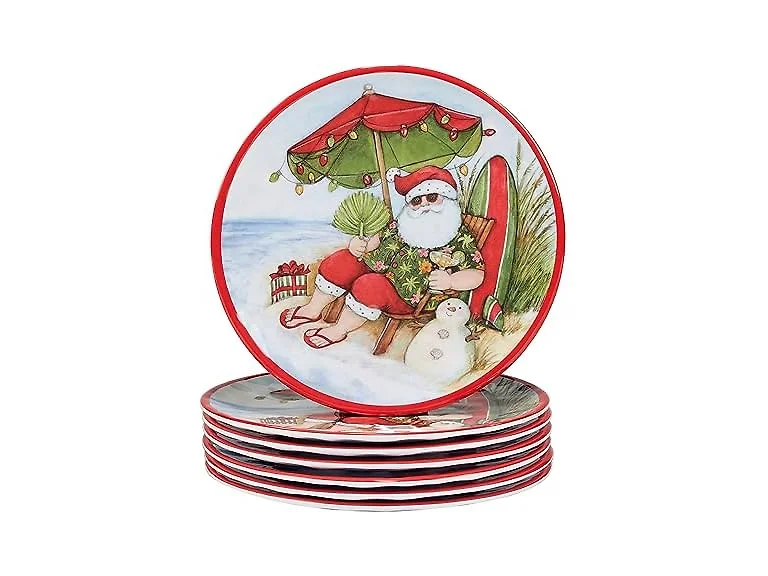  Santa's Wish Melamine 9" Salad/Dessert Plates, Set of 6