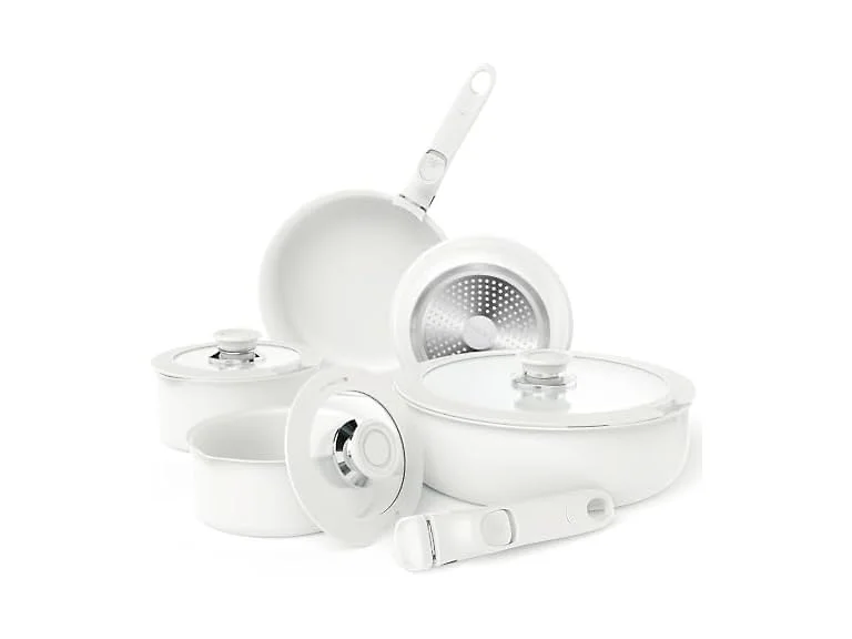 Bazova Healthy Ceramic Cookware Set,10-Pcs Nonstick Pots and Pans Set with Removable Handles,Space Saving Kitchen Set,Dishwasher/Oven Safe,PFAS Free (Open Box)