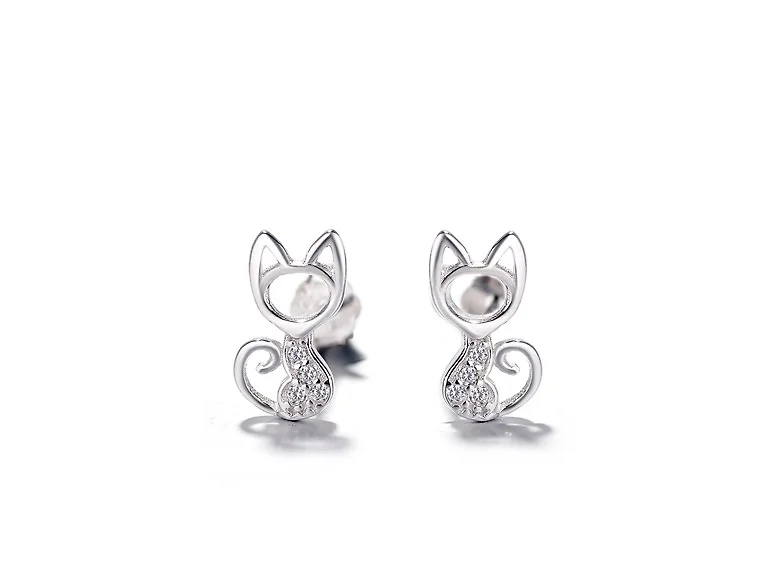 Sterling Silver Crystal Cat Studs