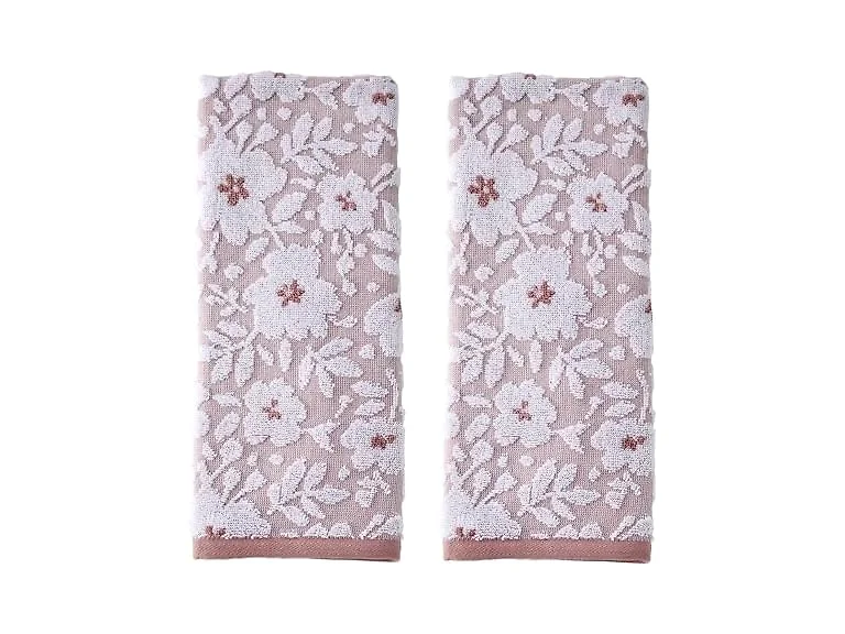 SKL Home Floral Hand Towel Set-2pc, 100% Cotton, Rose