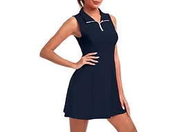 FKEEP Women's Golf Tennis Dress Athletic Workout Dress with Shorts and Pockets (Navy Blue, L)