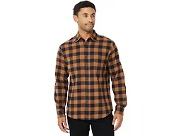 Amazon Essentials Men's Regular Fit Long-Sleeve Flannel Shirt, Soft Brushed Cotton, Lightweight yet Warm, Black Toffee Brown Buffalo Check, Small