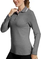 GGOV Women's Golf Polo Shirts Long Sleeve Workout Tops UPF 50+ Sun Protection Quick Dry Lightweight Active Tennis Shirts Grey