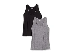 Amazon Essentials Women's Active Quick Dry Tech Stretch Racerback Scoop Neck Tank Top, Pack of 2, Black/Dark Grey Space Dye, X-Small