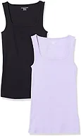 Amazon Essentials Women's Slim Fit Square Neck Ribbed Tank Tops with Stretch, Pack of 2, Black/Lavender, Medium