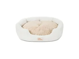 TOWN & COUNTRY EVERYDAY CuddleTown Faux Linen Comfy Cozy Cuddler Pet Bed, Supportive & Calming, Non-Slip Bottom, Machine Washable Cover, Cream, Small 22"x20"x7"