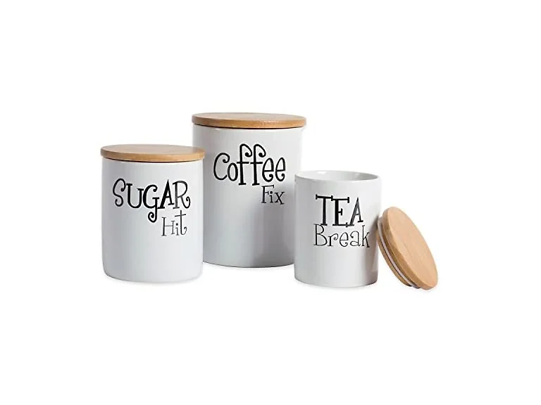DII Kitchen Accessories Retro Collection, Ceramics, Canister Set, White, 3 Piece