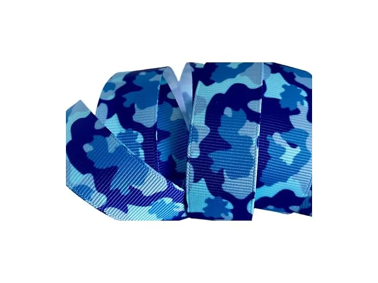 Grosgrain Ribbon - Blue Camouflage -