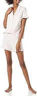 Amazon Essentials Women's Cotton Modal Piped Notch Collar Ruffle Pajama Short Set, Pale Pink, X-Small