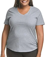 Hanes Women's Just My Size Plus Size Cotton Jersey T-Shirt, Short Sleeve V-Neck Tee, Light Steel, 28