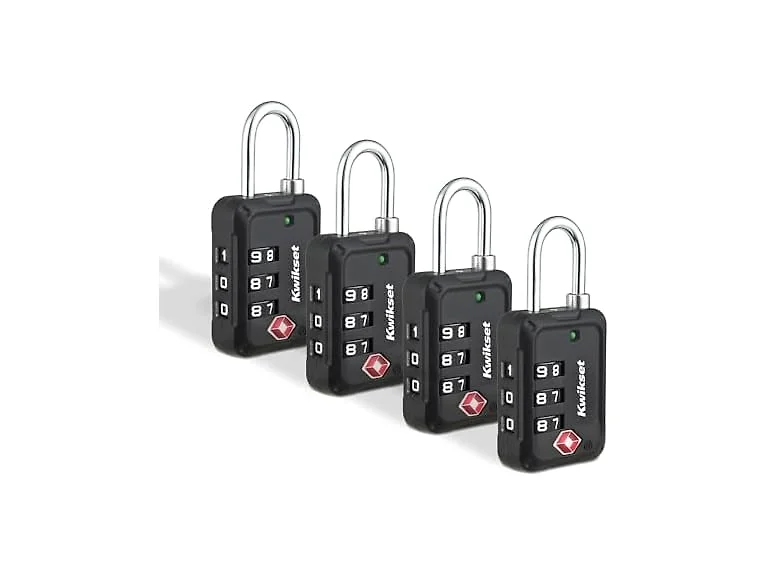 Kwikset TSA Luggage Lock, 3-Digit, 4-Pack, Black