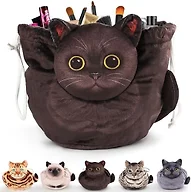 Openhahaha Drawstring Makeup Bag, Cat Makeup Bag, Travel Makeup Organizer, Cosmetic Pouch Bag, Cat Gift for Women, Lay Flat Makeup Bag Gifts for Cat Lovers