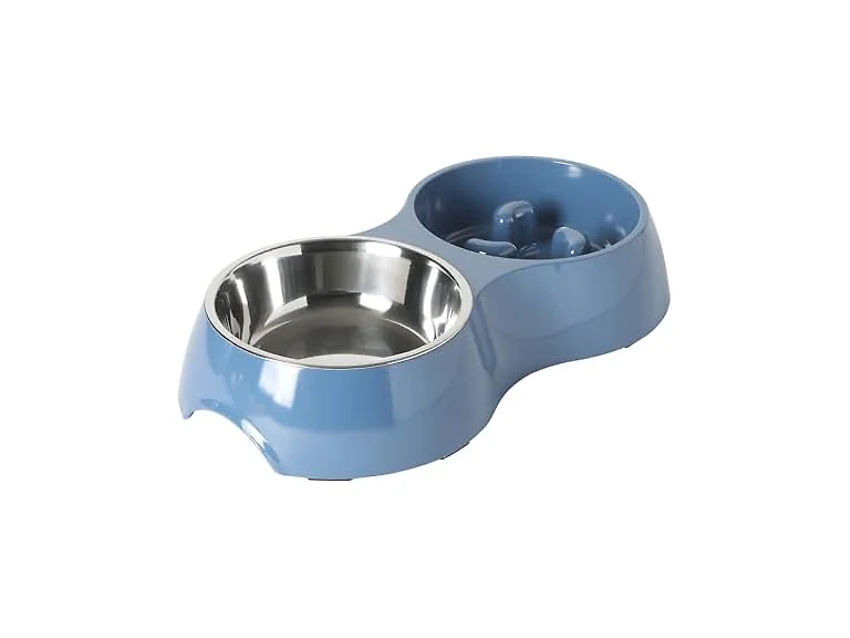 Gibson Home Curious Canines Slow Feeder Dog Bowl Set, Blue