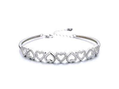 14K Gold Hearts Bangle Bracelet