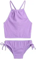 Kanu Surf Girls, Daisy UPF 50 Beach Sport Halter Tankini 2-piece Swimsuit, Popcorn Solid Lavender, 12