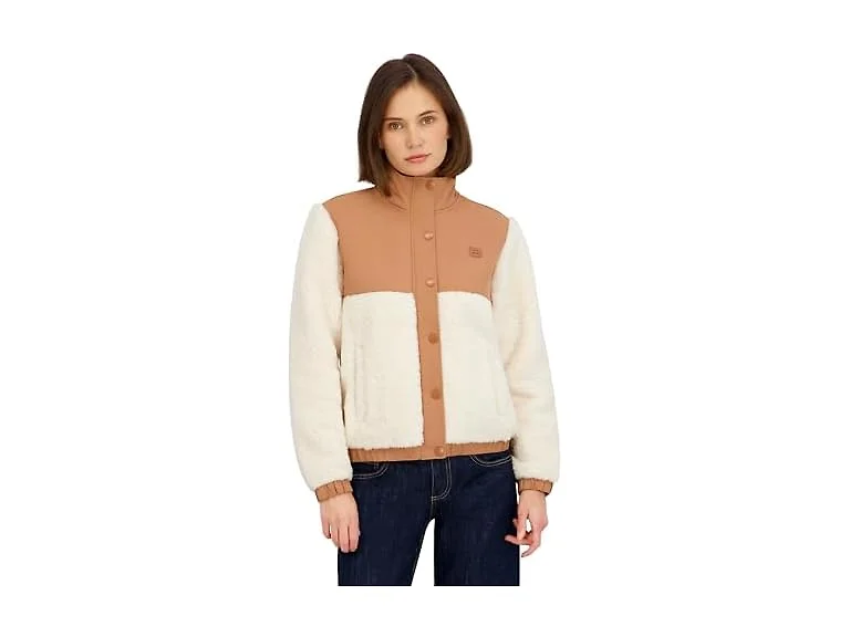 Billabong Women Full Zip Sherpa Mixed Nylon Jacket