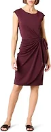 Amazon Essentials Women's Cap Sleeve Boat-Neck Faux Wrap Pleated Matte Jersey Dress, Burgundy, Small