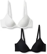 Amazon Essentials Women's Microfibre Lined Wired Scoop Bra, Black/White, 34DD