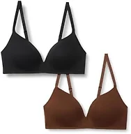 Amazon Essentials Women's Cotton Jersey Lined Plunge Bralette, Black/Rich Hazel, 38A