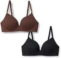 Amazon Essentials Women's Cotton Jersey Lined Plunge Bralette, Black/Rich Hazel, 32DD